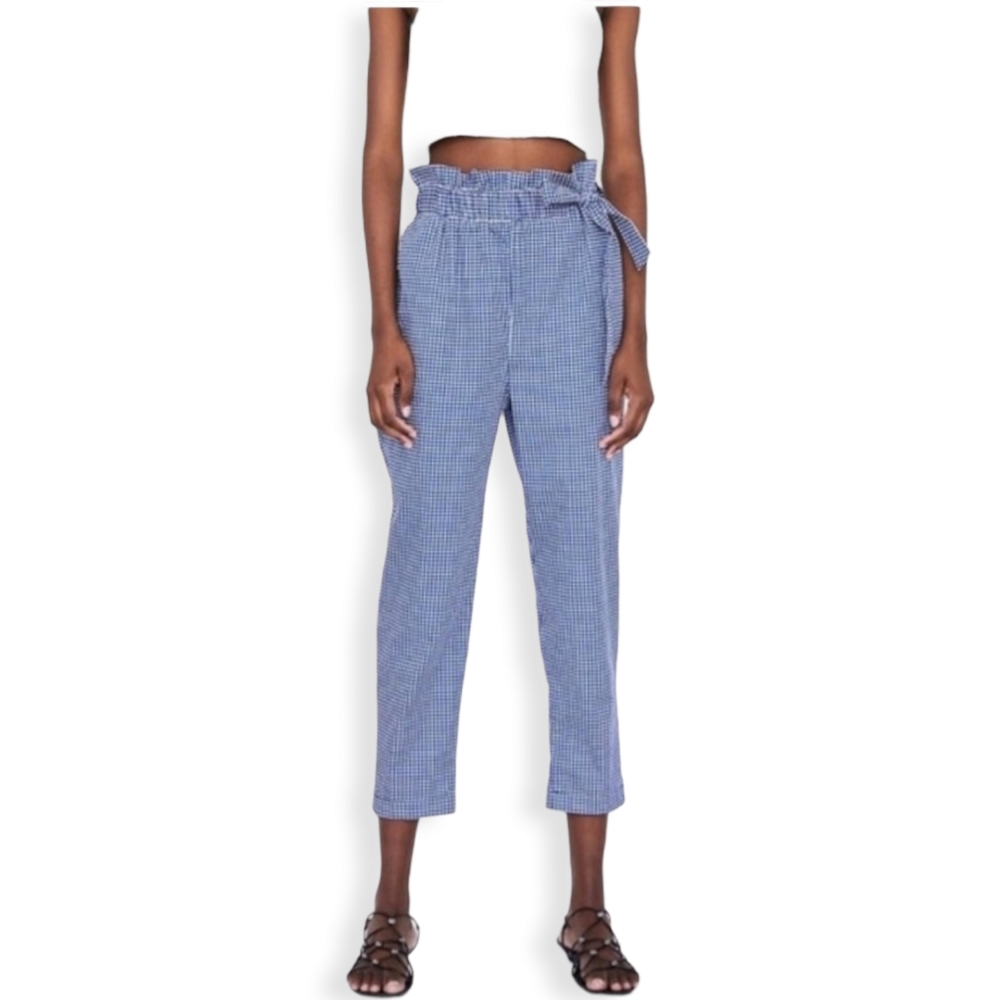 Zara high waisted paper bag gingham pants
